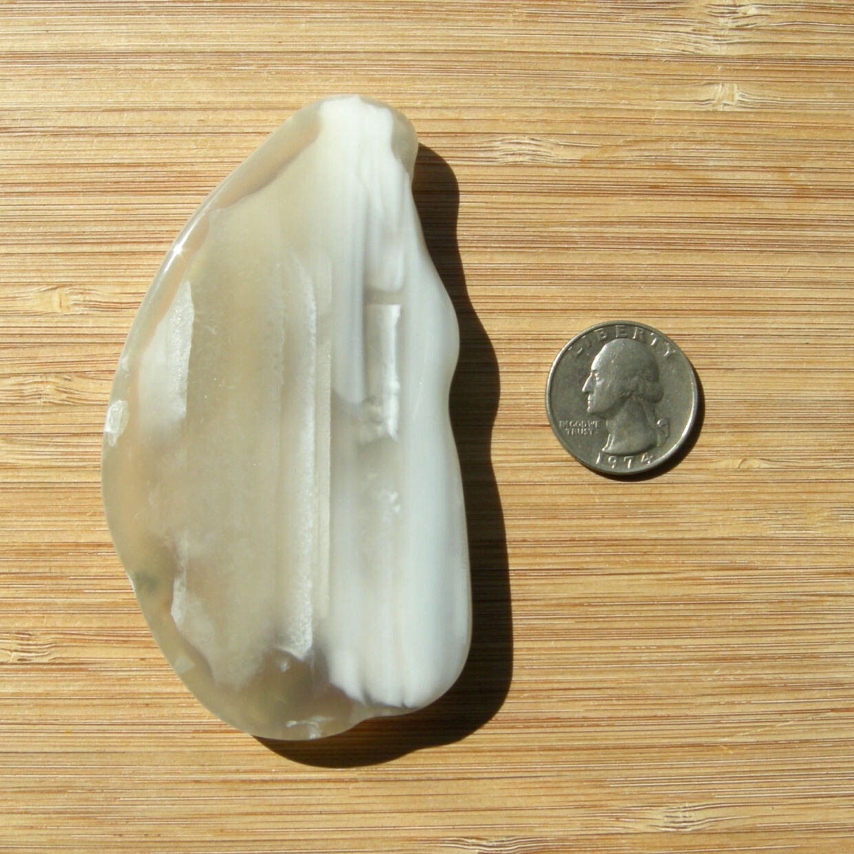 Agate Crystal Rock Slice Cut Polished Light Gray Stone with Dense White Banding