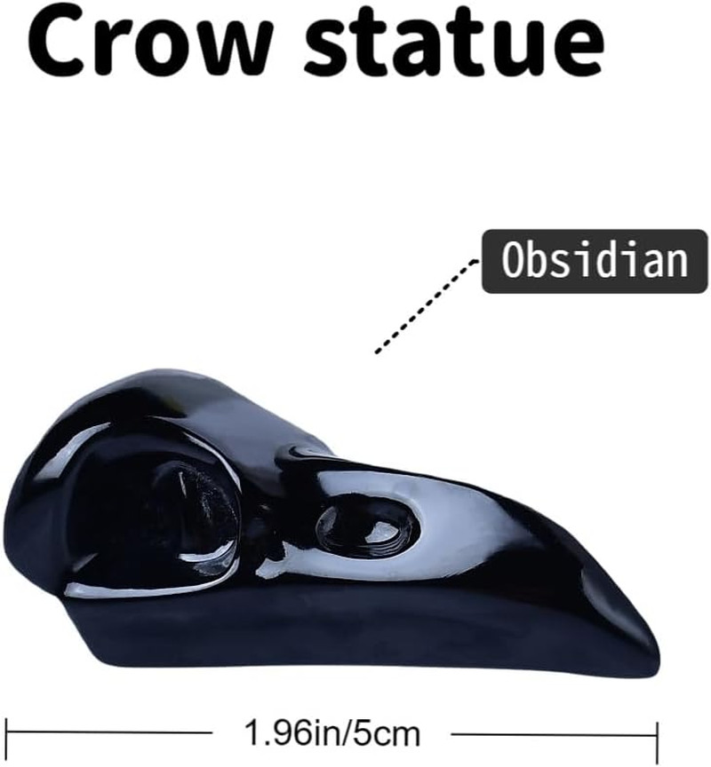 Obsidian Raven Statue Skull – Crystal Decor, Crow Decor Figurine, Spiritual Heal