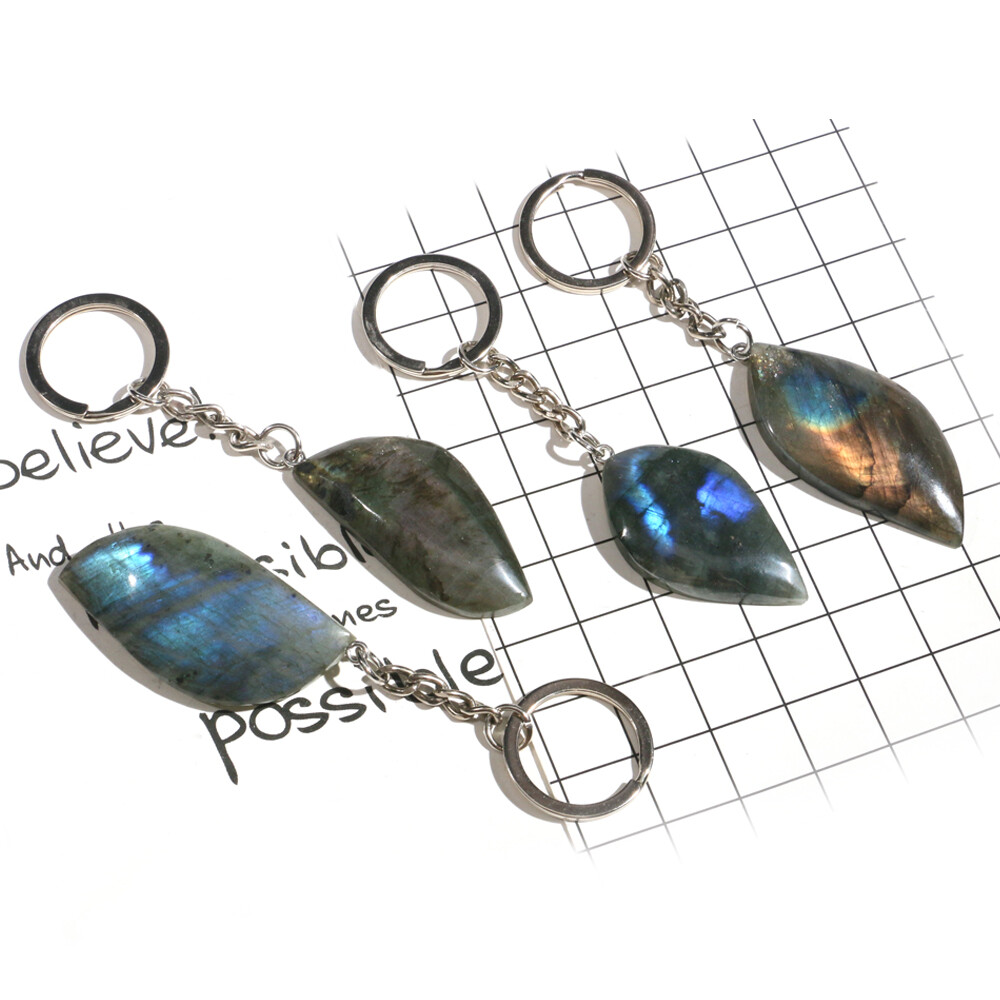 1PC Natural Labradorite Keyring Gemstone Crystal Key Chain Keepsake -Random Pick