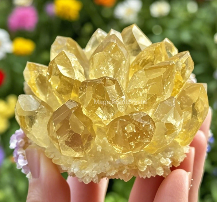 Rare Golden Citrine Crystal Cluster Aura Mineral Specimen Spiritual Healing Deco