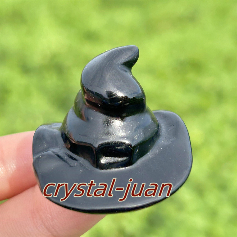 1pc Carved Obsidian Ghost Small Hat Crystal quartz Reiki heal Halloween Gift