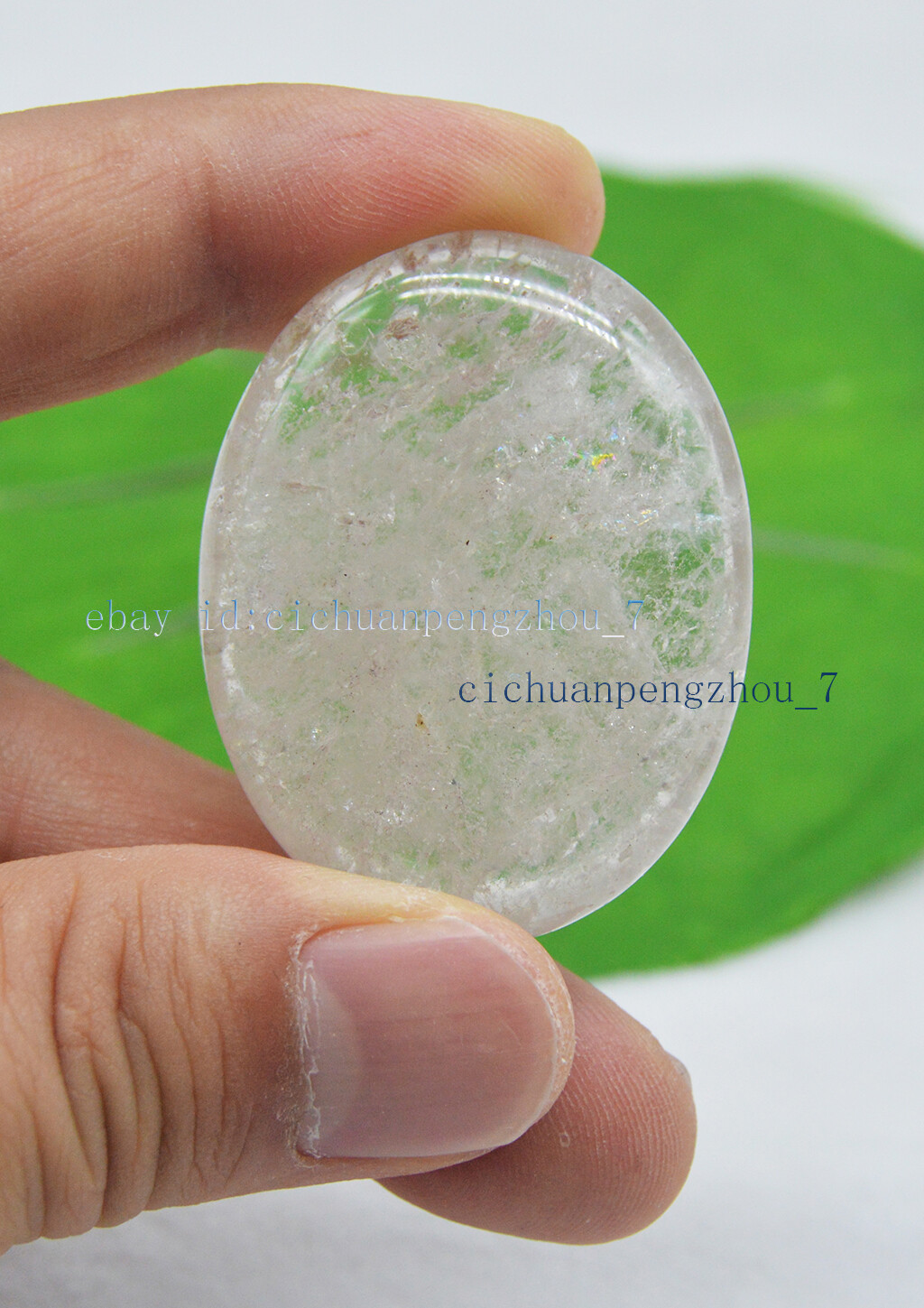45mm Natural Rainbow Clear Quartz Crystal Flat Egg Palm Healing Gemstone Crafts