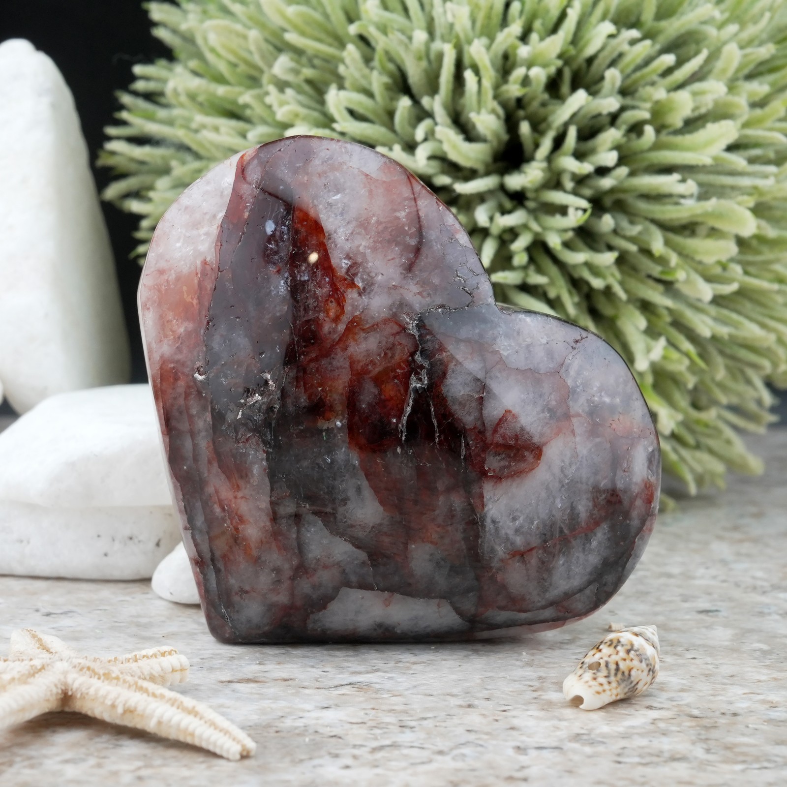 Natural Red Fire Quartz Heart Crystal Altar Decor Romantic Love Palm Stone Gift