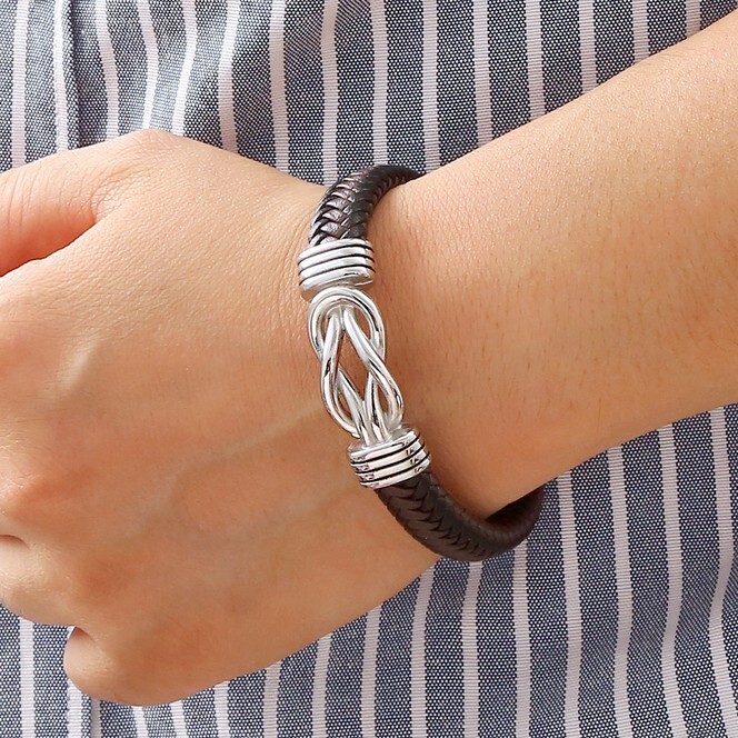 Men’s Leather Braided Silver Bracelet Wristband Stainless Steel Wrist Bangle