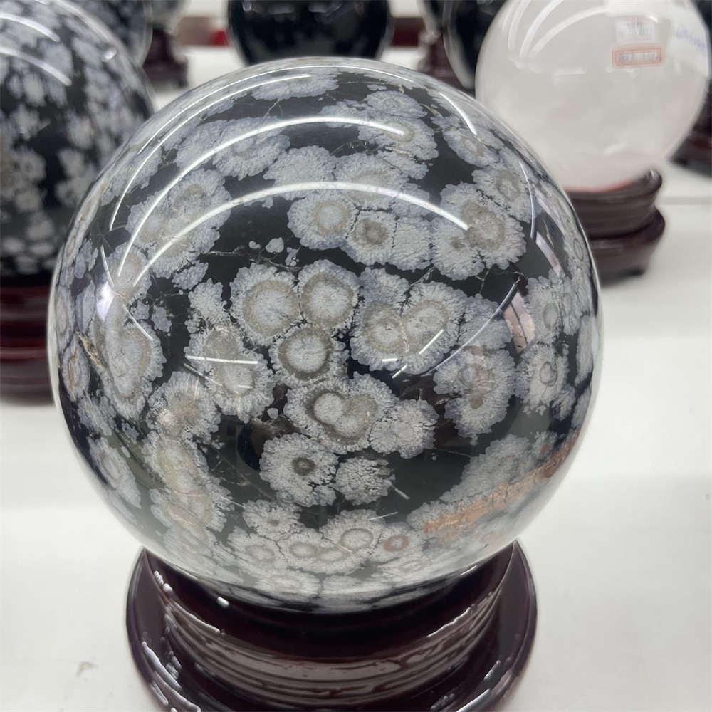 6.9LB 5.3″ Natural Snowflake Obsidian Sphere Ball Crystal Quartz Healing Reiki