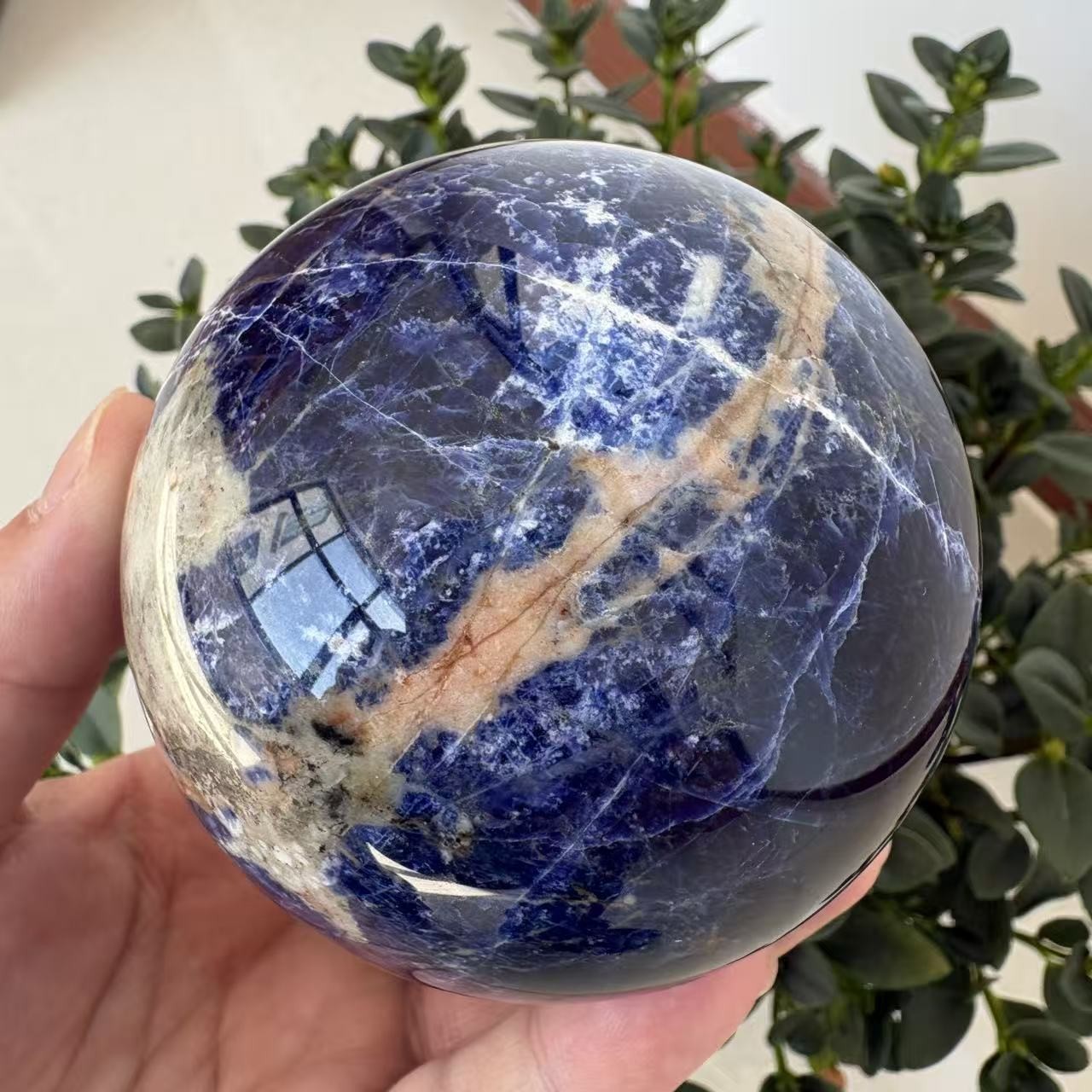 Natural Blue Sodalite Sphere 3.4″ 1.9 lb Crystal Ball Healing