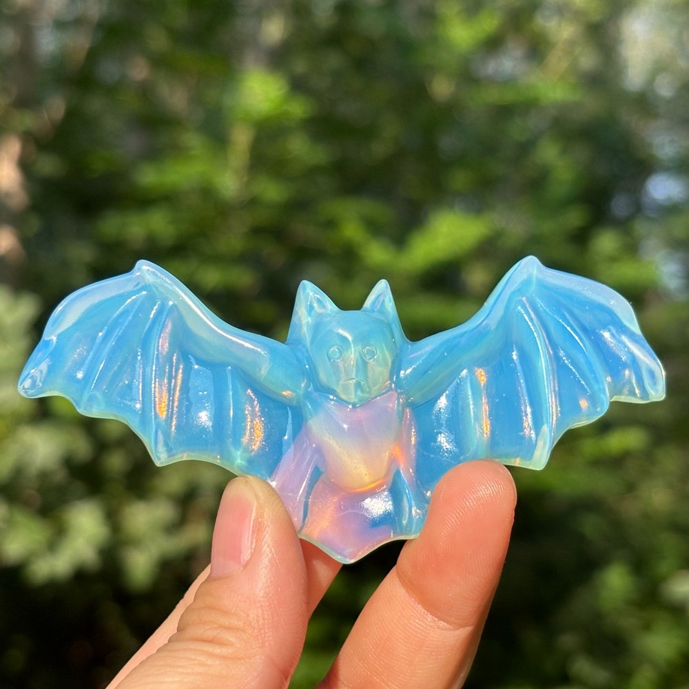 Opalite Bat Skull Carving Quartz Crystal Skull Reiki Healing 1pc