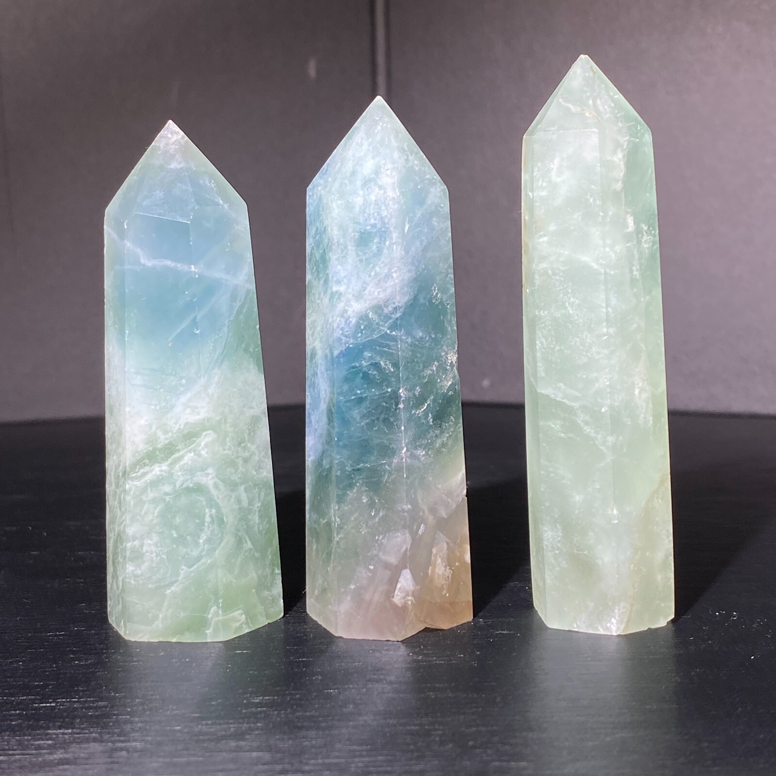227g Natural Rainbow Fluorite Obelisk Quartz Crystal Wand Tower Point Heal