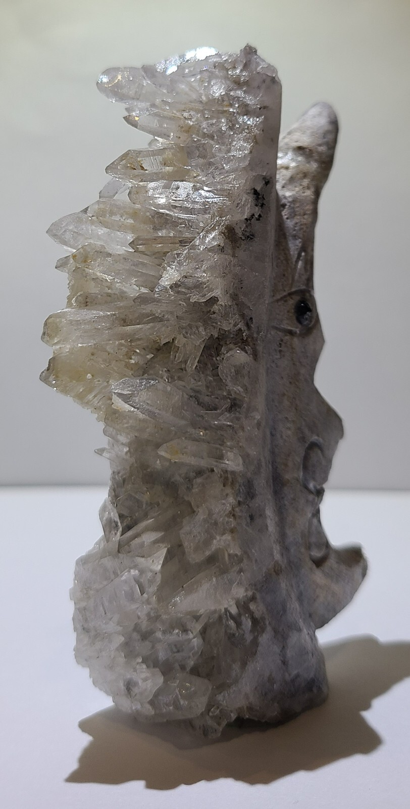 Natural Cluster Quartz Crystal Mineral Sculpture Hand Carved, Man in the Moon