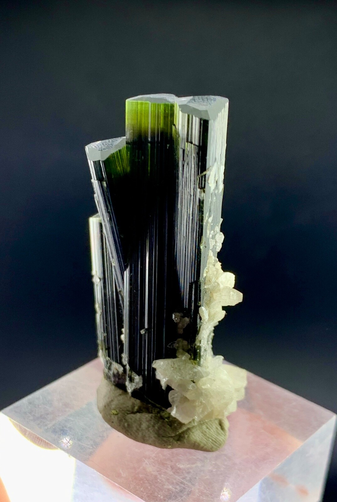 24 Gram Supper Fantastic Green Cap Tourmaline crystal penetrate in quartz beauty