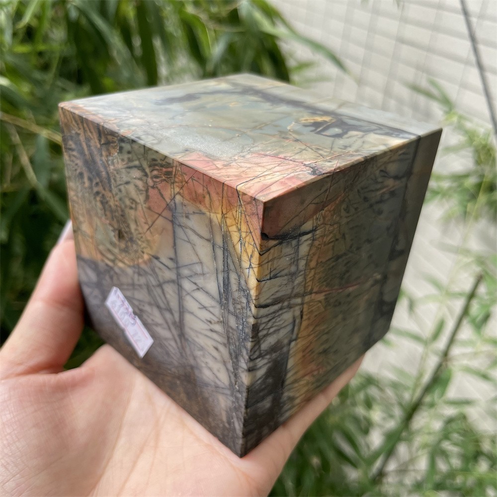 2.9LB 3.1″ Cherry Creek Jasper Cube Crystal Carved Reiki Heal Decor Quartz Gift