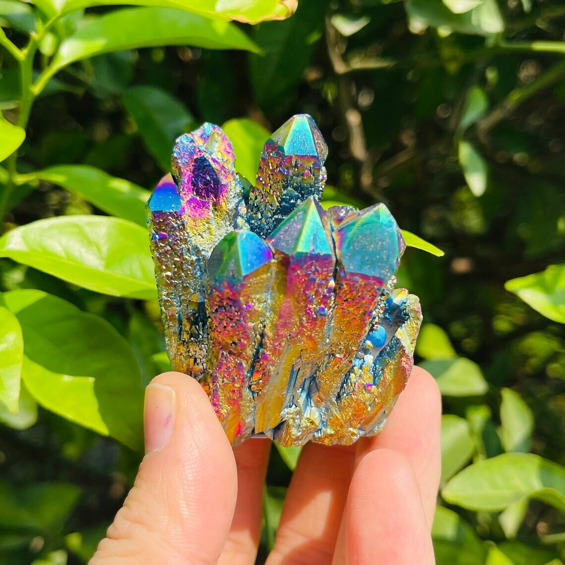 Titanium Rainbow Aura Crystal Quartz Cluster Specimen Reiki Energy Home Decor