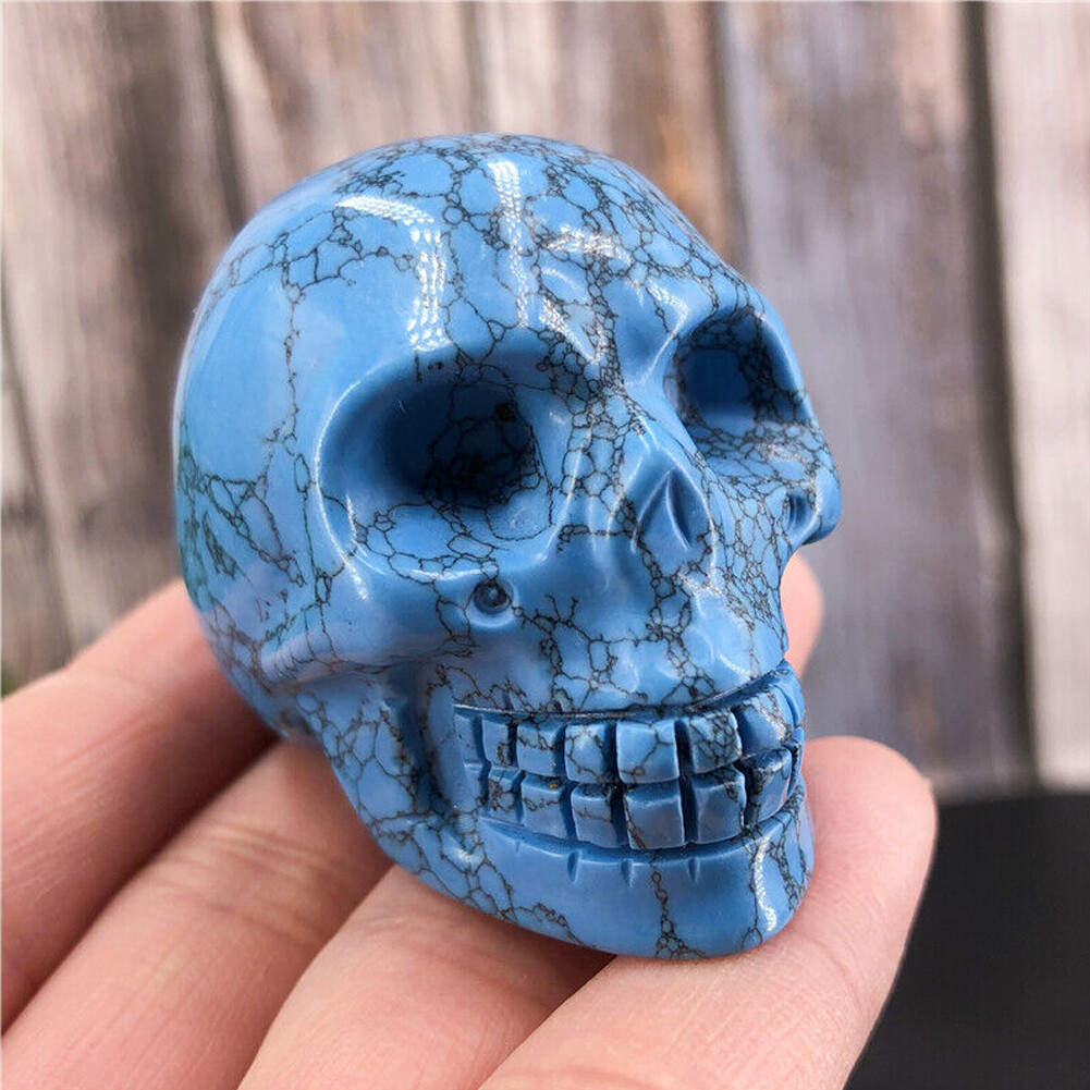 1PCS 2″ Natural Turquoise Stone Quartz crystal Skull carved Skull Reiki Healing#