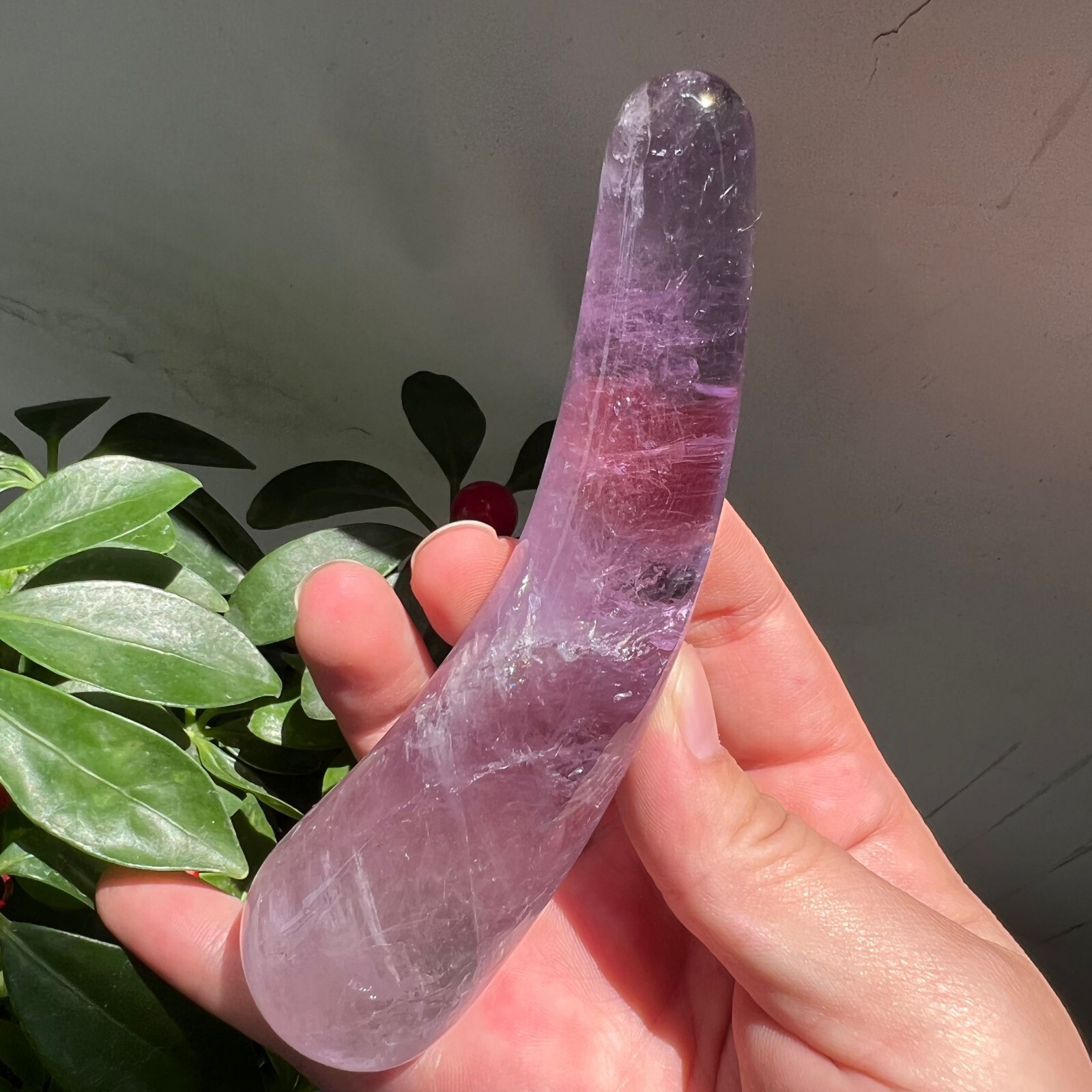 140g Natural Amethyst Massager Wand Stick Curved Stone Quartz Crystal Collection