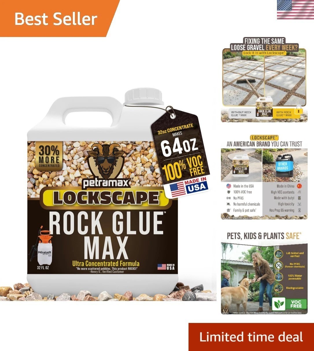 Max Rock Glue 32oz – Pet Safe, Fast Drying Landscape Adhesive for Gravel & Rocks