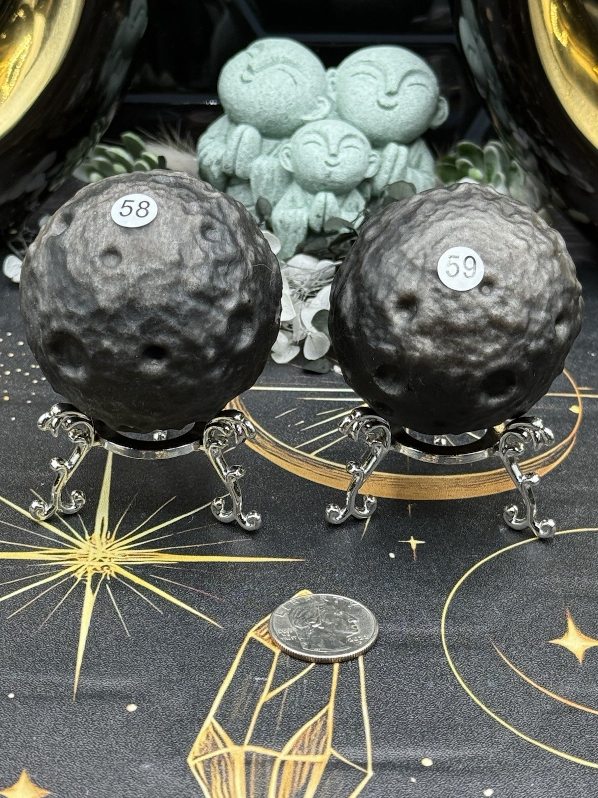 Natural Silver-sheen Obsidian Moon spheres Matte finish Free ship
