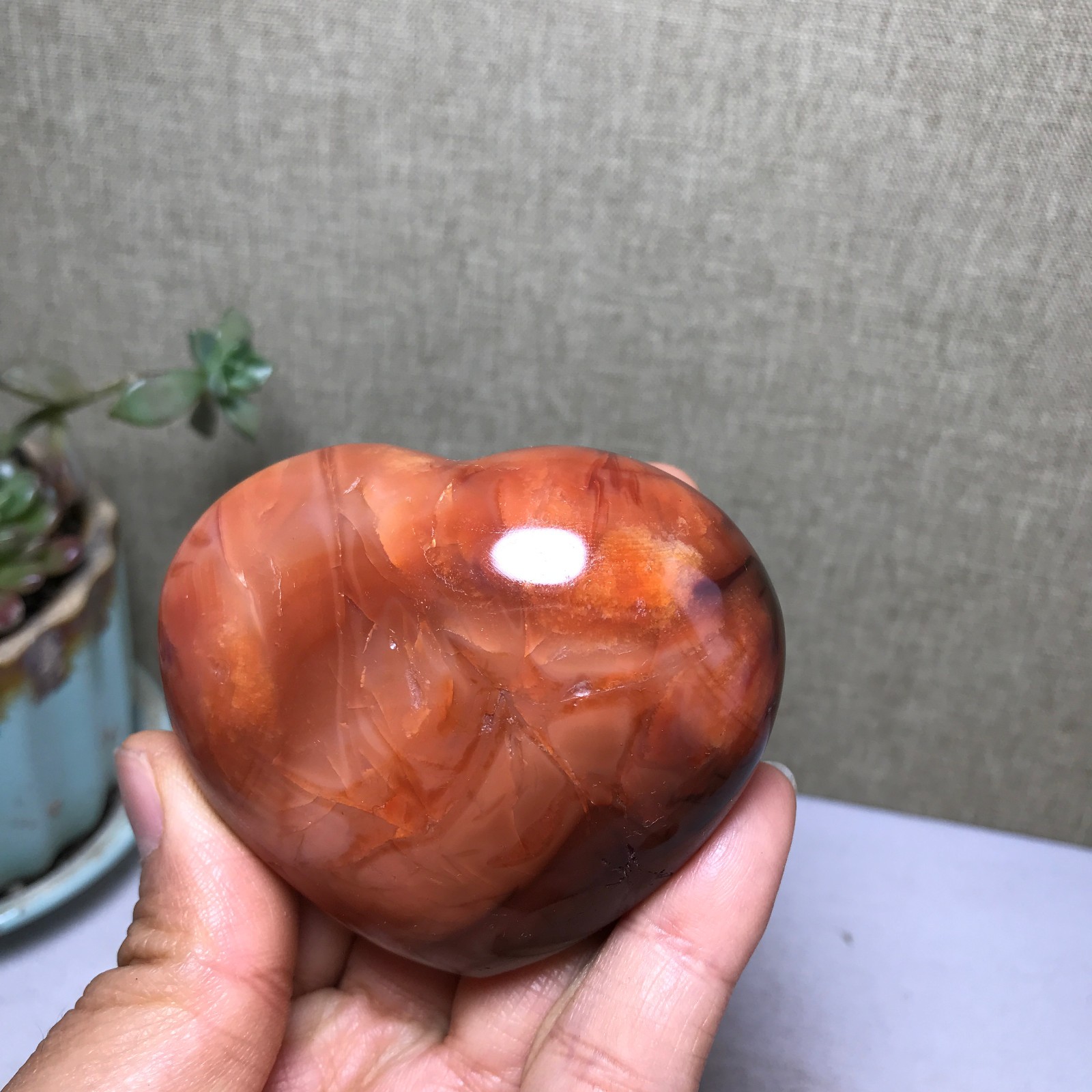 NATURAL red agate heart shaped Hand carved polished Crystal specimen 186g A4109