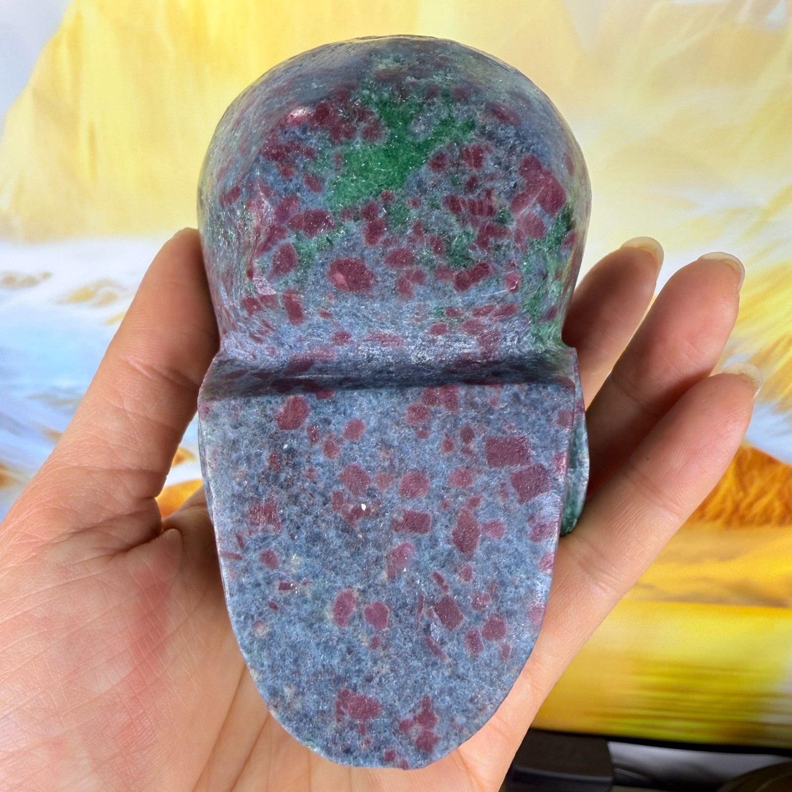 1016g Natural Ruby Sapphire Emerald Crystal Skull Mineral Healing