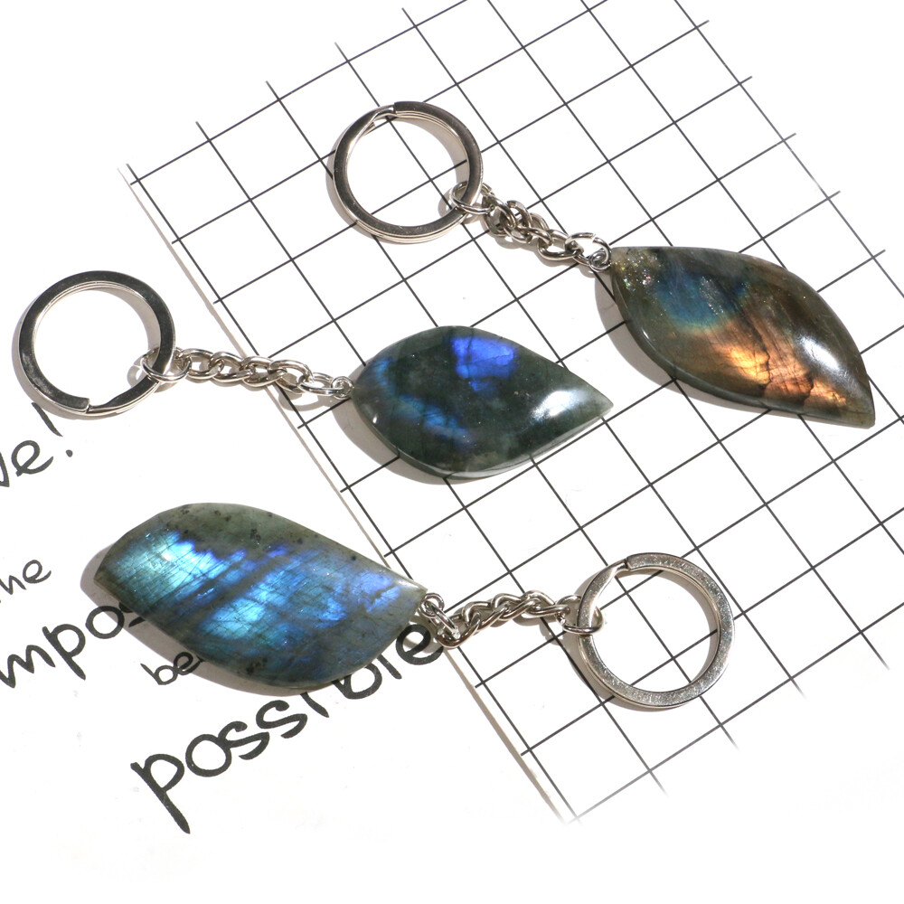 1PC Natural Labradorite Keyring Gemstone Crystal Key Chain Keepsake -Random Pick