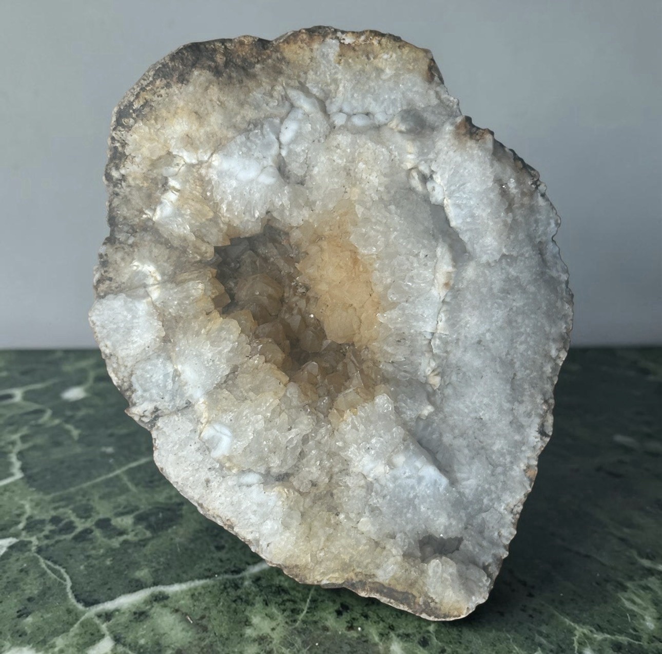 Natural Quartz Druzy Geode Half White Chalcedony Crystal Cavity Specimen 400g