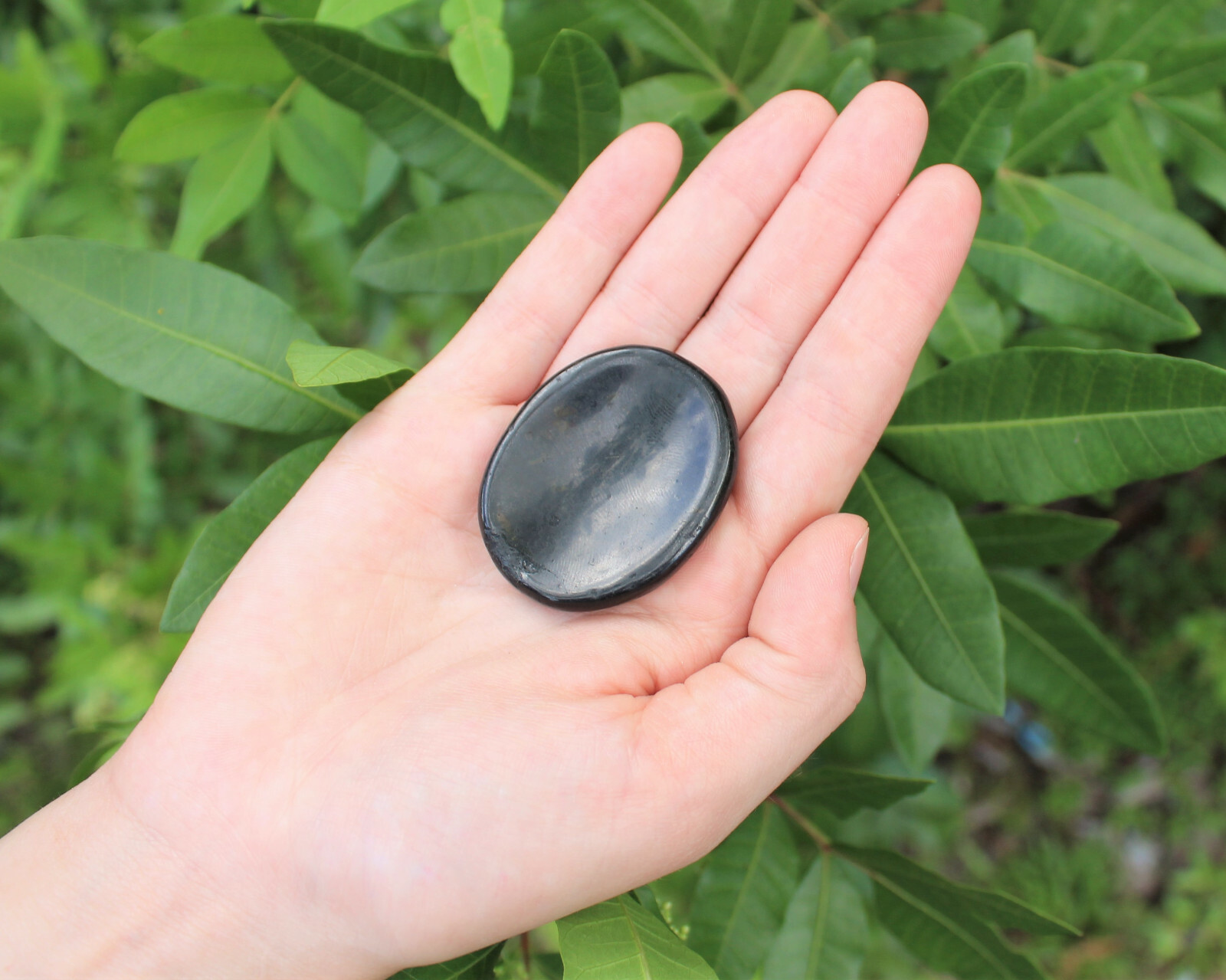 Black Tourmaline Worry Stone (Tourmaline Pocket Palm Stone, Polished Crystal)