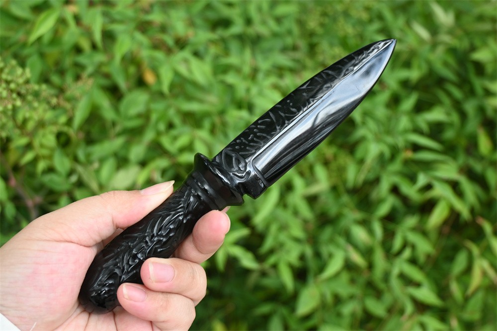8″Natural obsidian knife (not real) Hand carved crystal reiki heal decor gift 1x