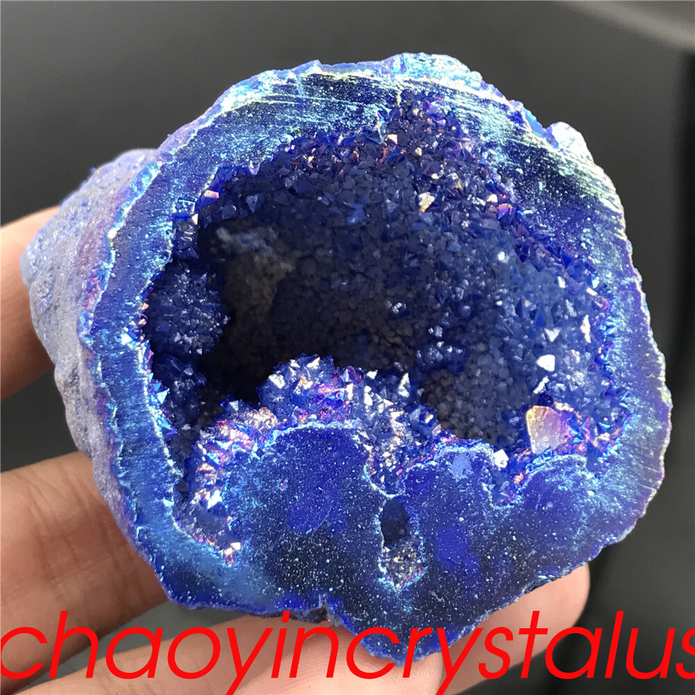 1pc Titanium rainbow agate geode cluster quartz crystal mineral gem reiki 30g+