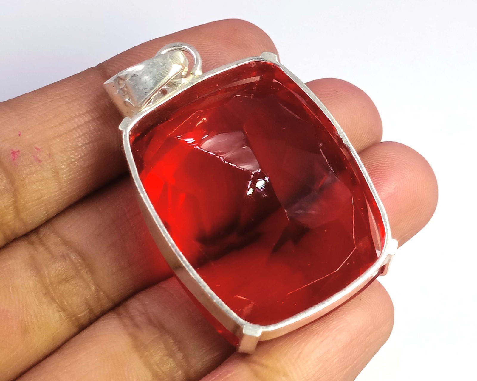 120 CT Natural Red Ruby Cushion Shape 925 Silver Pendant IGL Certified Gems 6JDA