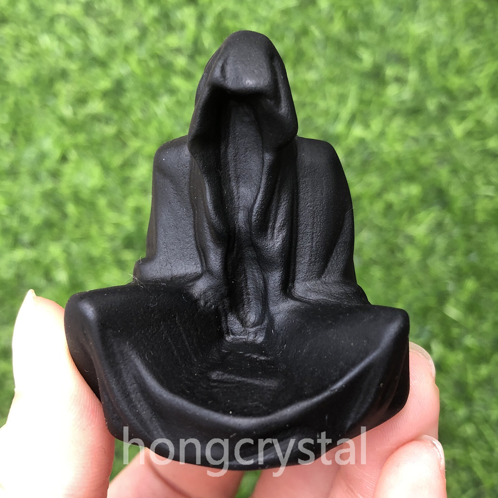 1pc Natural Obsidian Quartz Hand Caved Ghost Skull Crystal Reiki healing