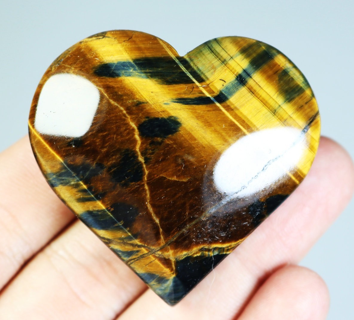 Natural Yellow / Blue Tiger’s eye Stone Quartz Crystal Heart Mineral Specimen