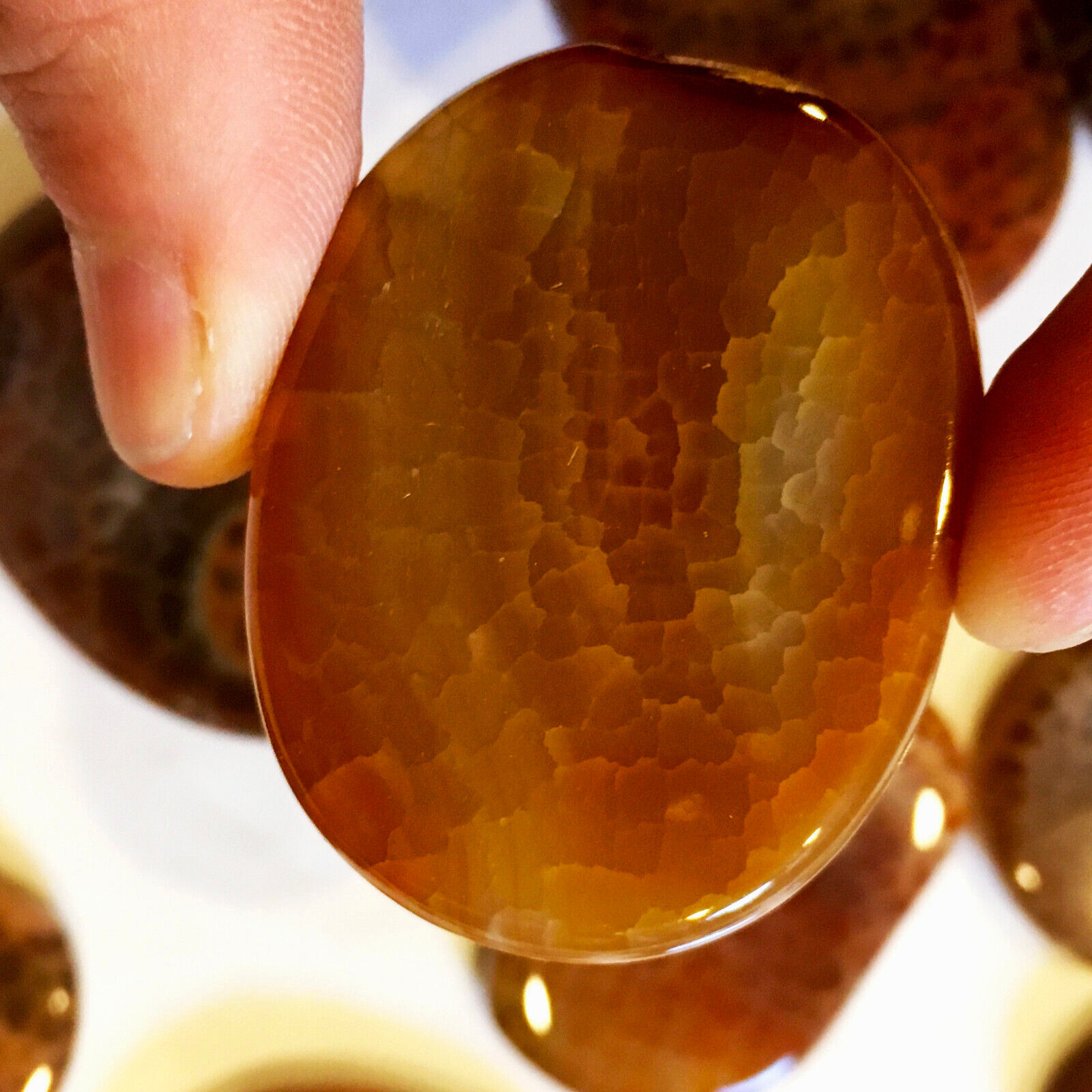 Natural Fire Agate Palm Stone Red Rock Crystal Healing Reiki Polished Worry Ston
