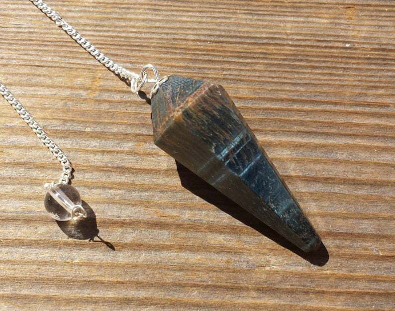 NATURAL BLUE TIGER EYE STONE GEMSTONE FACETED PENDULUM