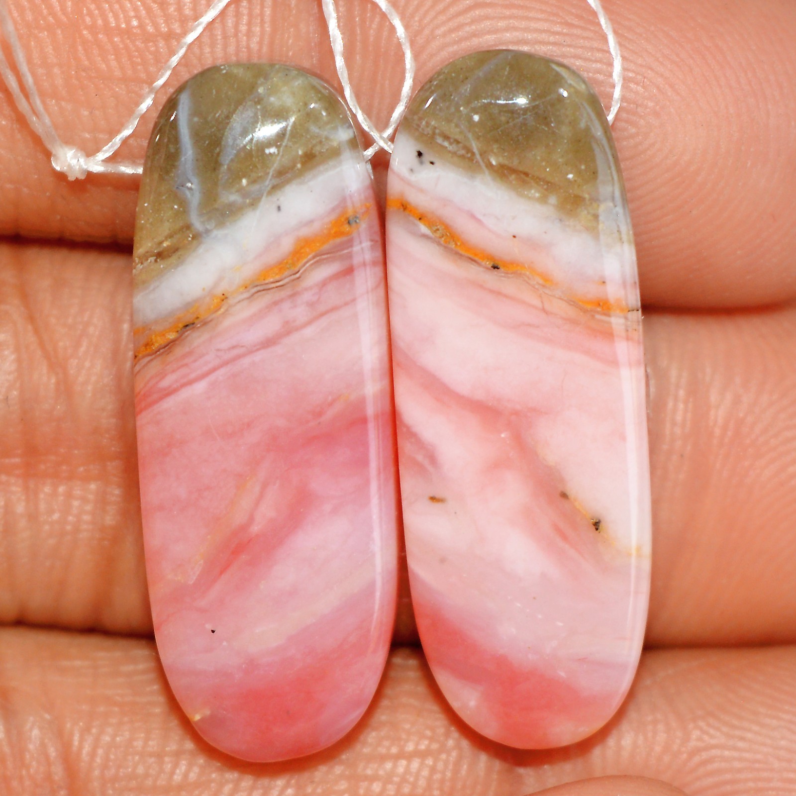 30 Cts Natural Pink Opal Cabochon Gemstone Side Drill Earring Pair 30x10mm #P550