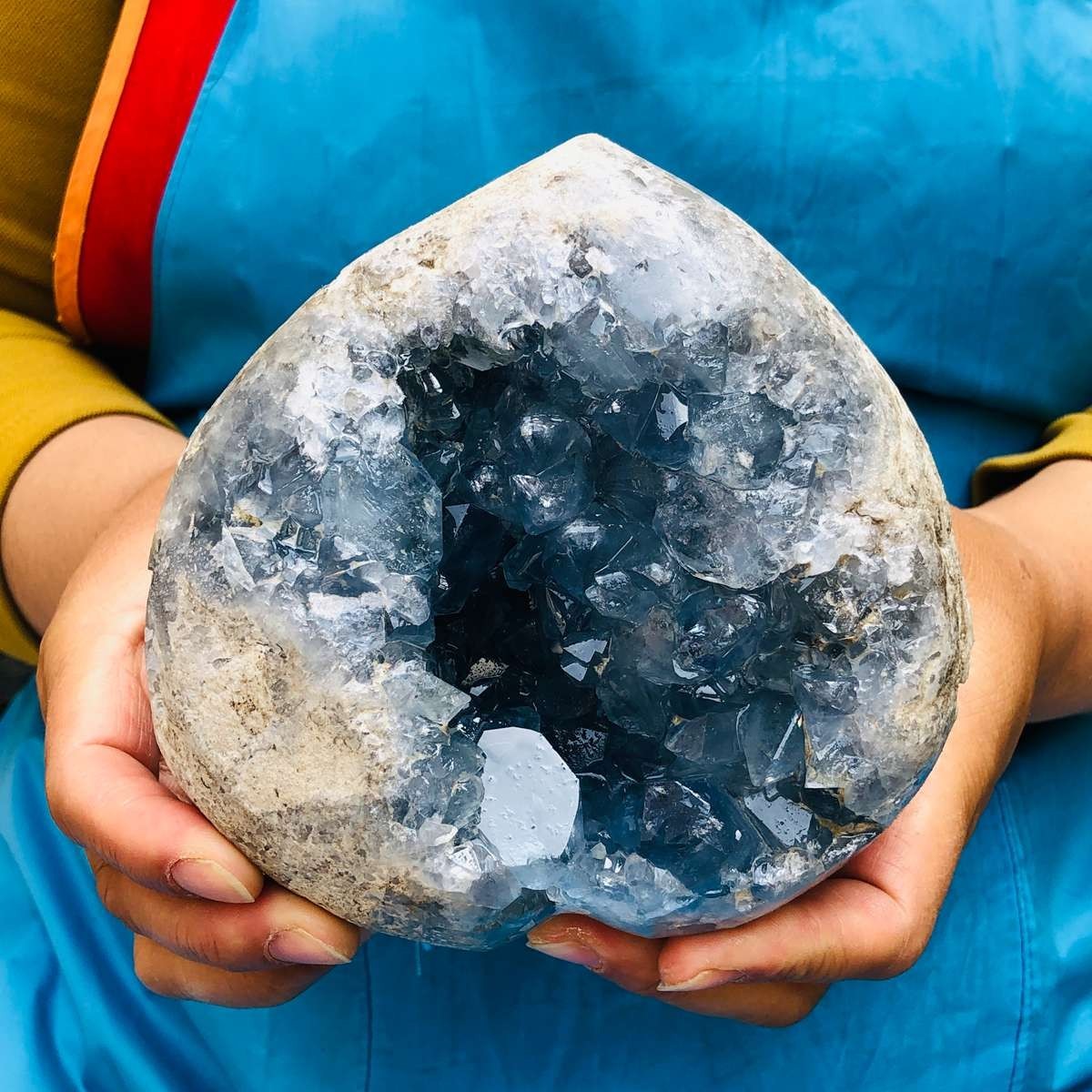 4.24LB Natural Blue Celestite Geode Quartz Crystal Mineral Specimen Healing