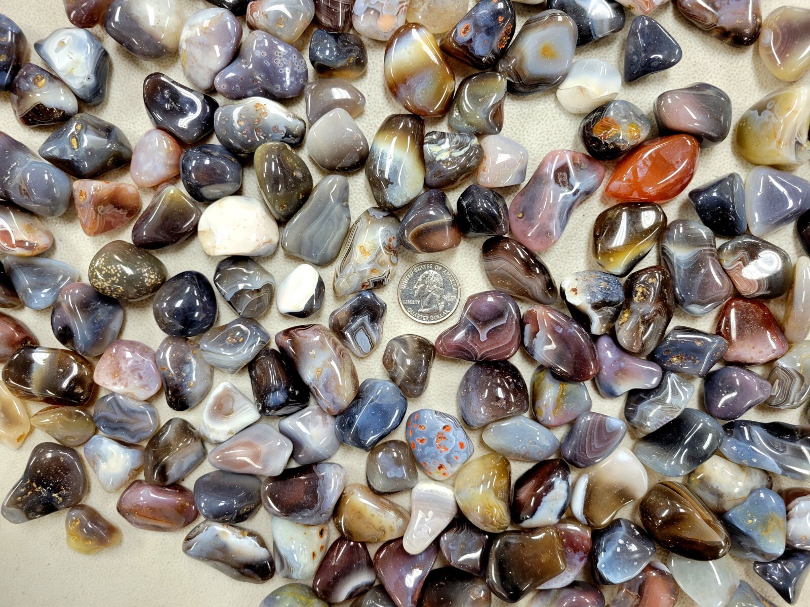 TUMBLED GRAY BOTSWANA AGATE CRYSTALS BULK WHOLESALE JEWELRY SIZE 3/4 TO 2 INCHES