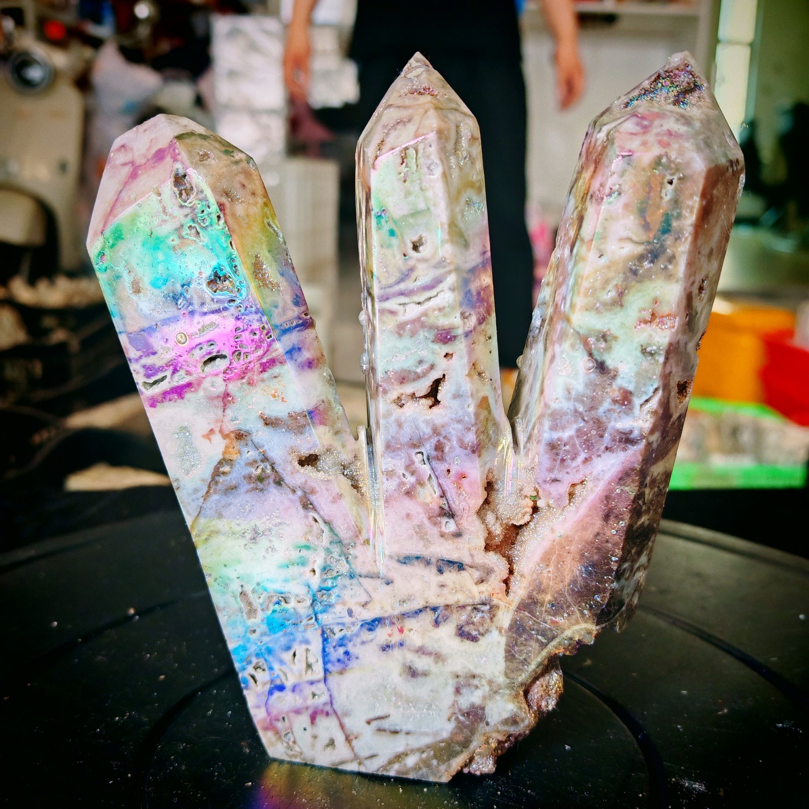 2.75LB Natural Sphalerite with Colored Electroplating multiple Obelisk point