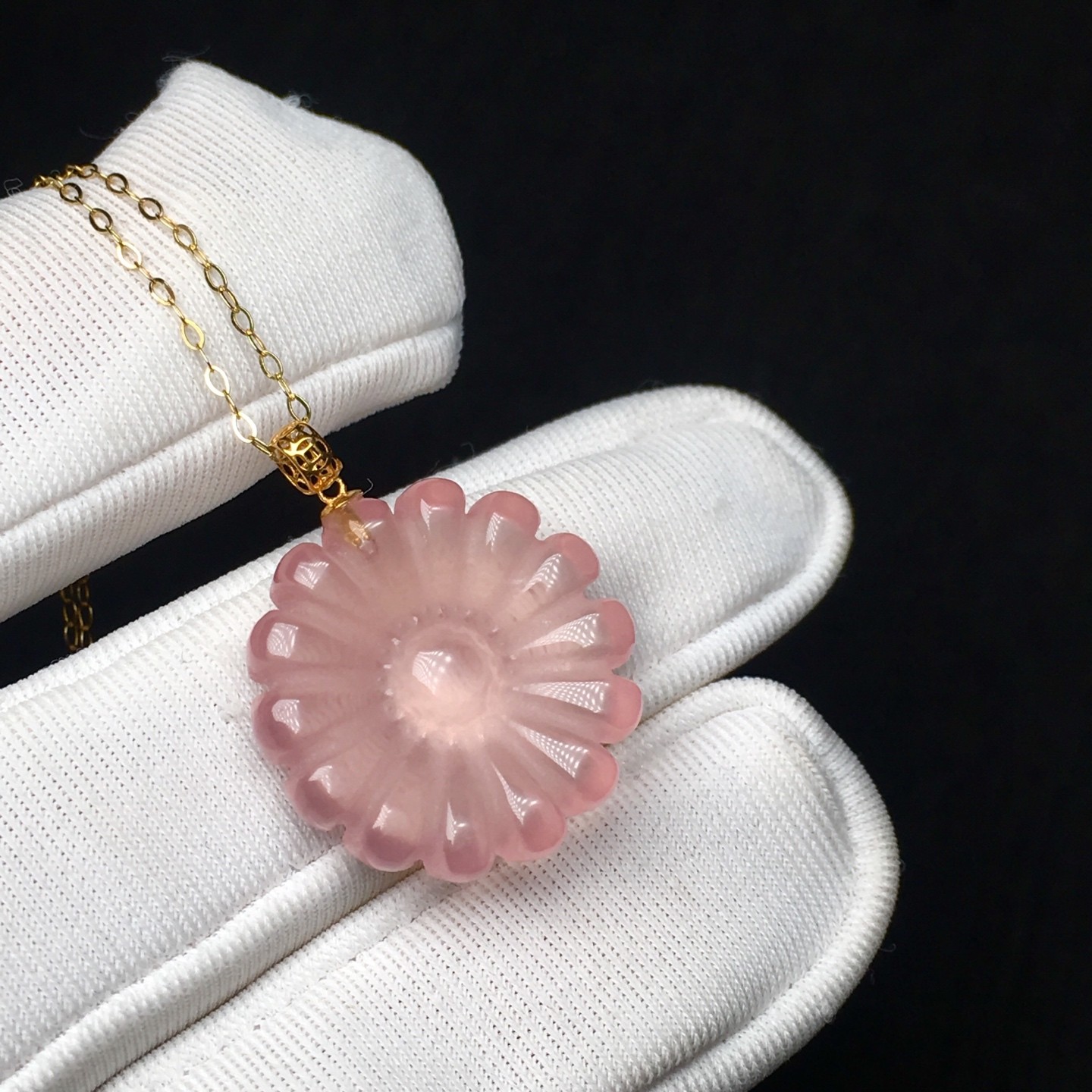 Natural Rose Quartz Sunflower Pendant 18K Gold Cap Bail, Optimism True Love Gift