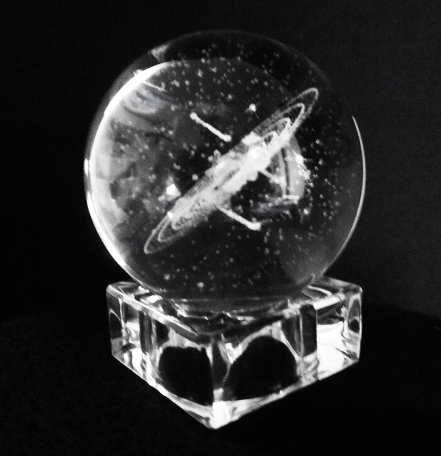 Laser Engraved Solar System 3D Glass Globe 2 1/2″ Diameter Lucite Square Stand