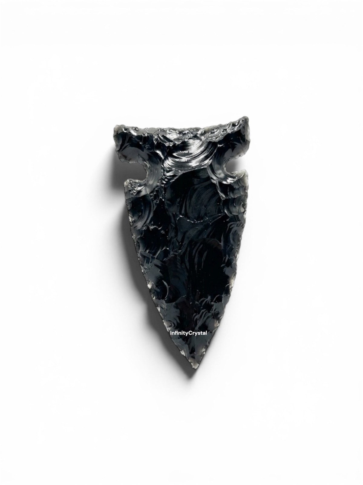 3” Black Obsidian Arrowhead Hand Knapped Crystal Point Energy Protection Stone