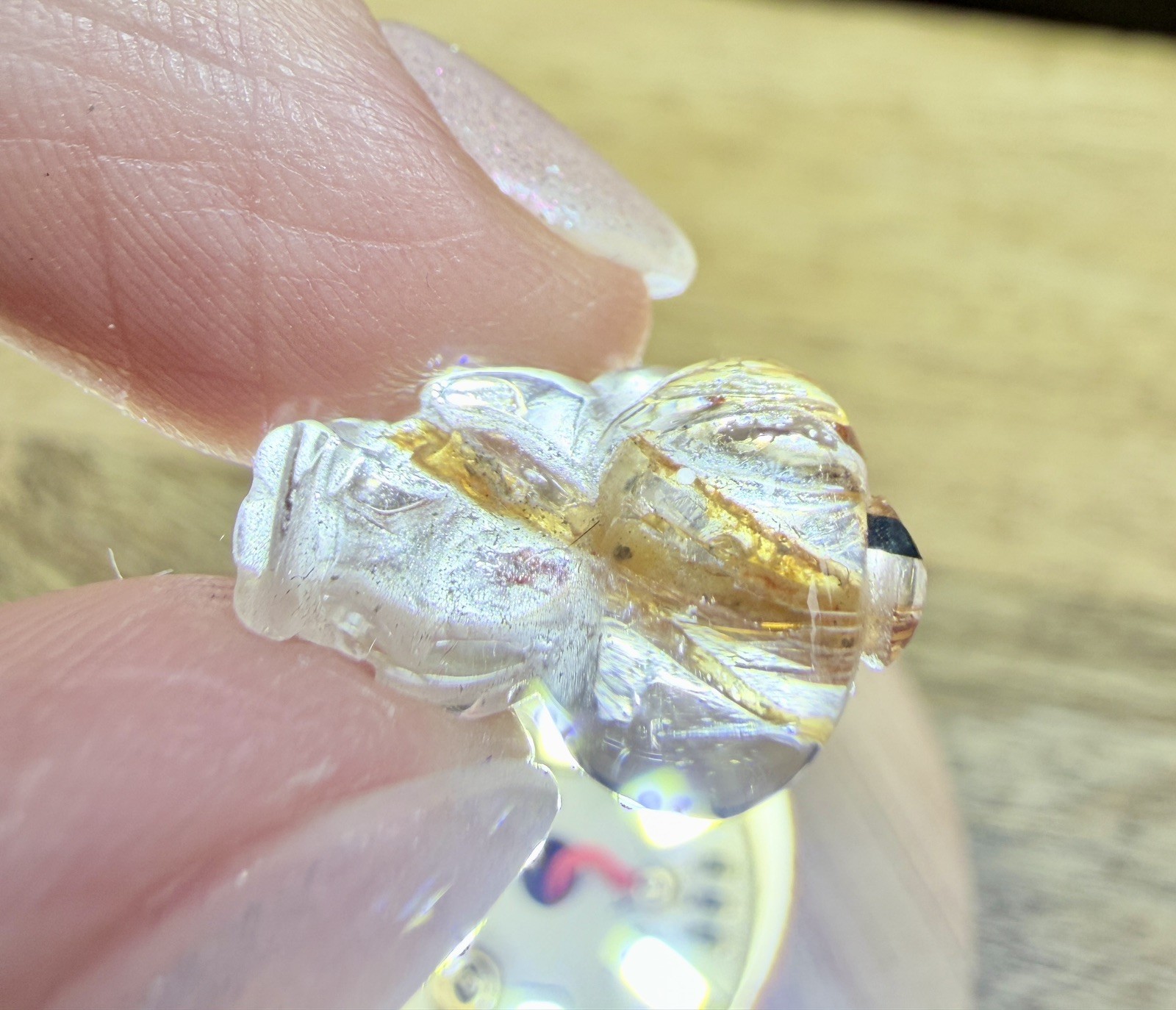 Crystal Golden Rutile Quartz Tiny Pixiu Carving Chinese Feng shui collect Mini