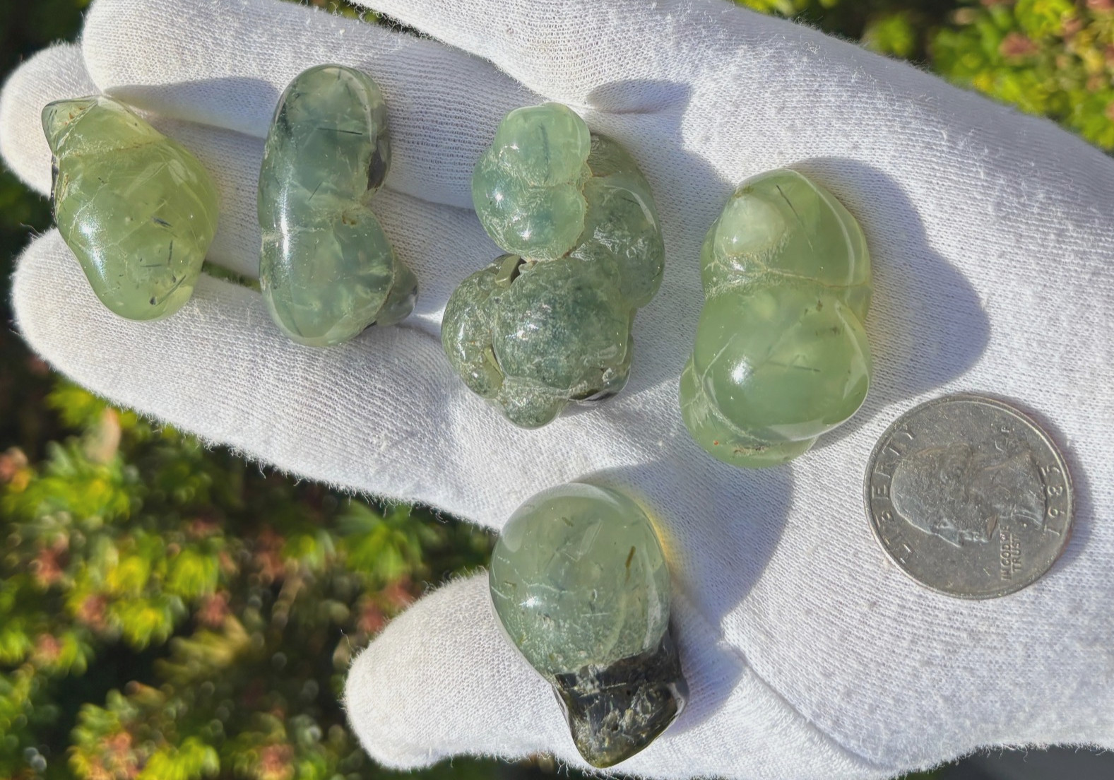 USA SALE 120g LOT 5 PREHNITE & EPIDOTE BOTRYOIDAL TUMBLES TUMBLE STONE STONES