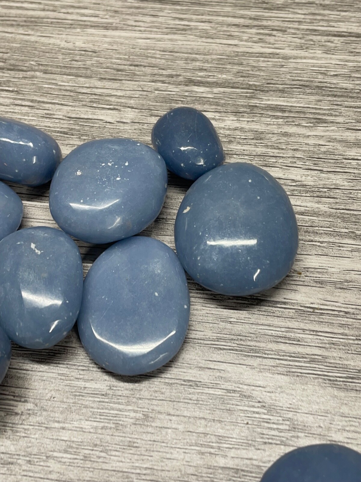 Angelite polished rock stone total weight is about 10 ounces Lot of 12 1/2″ – 1″