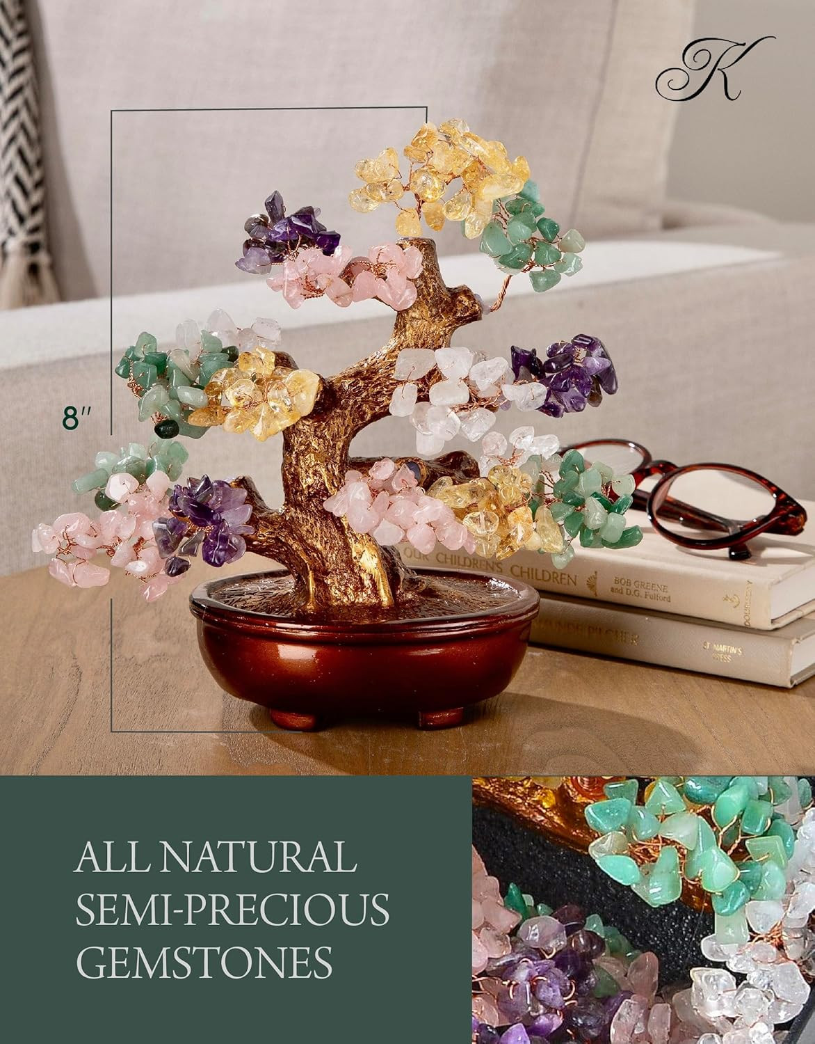 8″ Tree of Life Gemstone Chakra Crystal Bonsai for Healing & Luck
