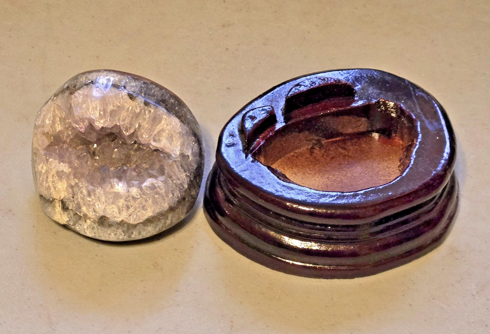 Druzy Amethyst Pacman Crystal Sphere [453g, 1 LB] with Custom Wood Base. USA