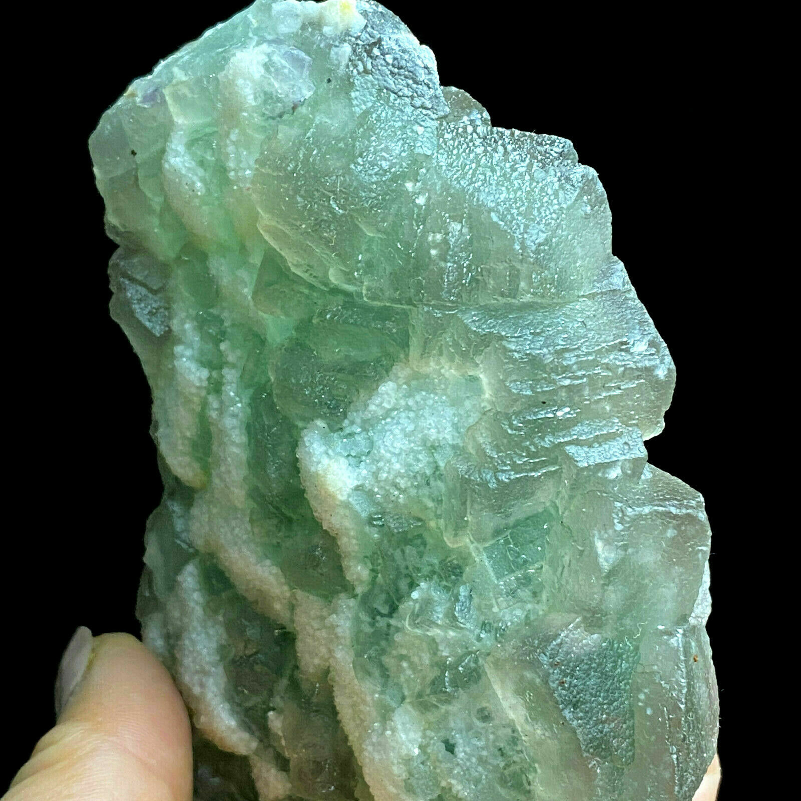 414g Natural Purple/Green Cube Fluorite & White Quartz Crystal Mineral Specimen