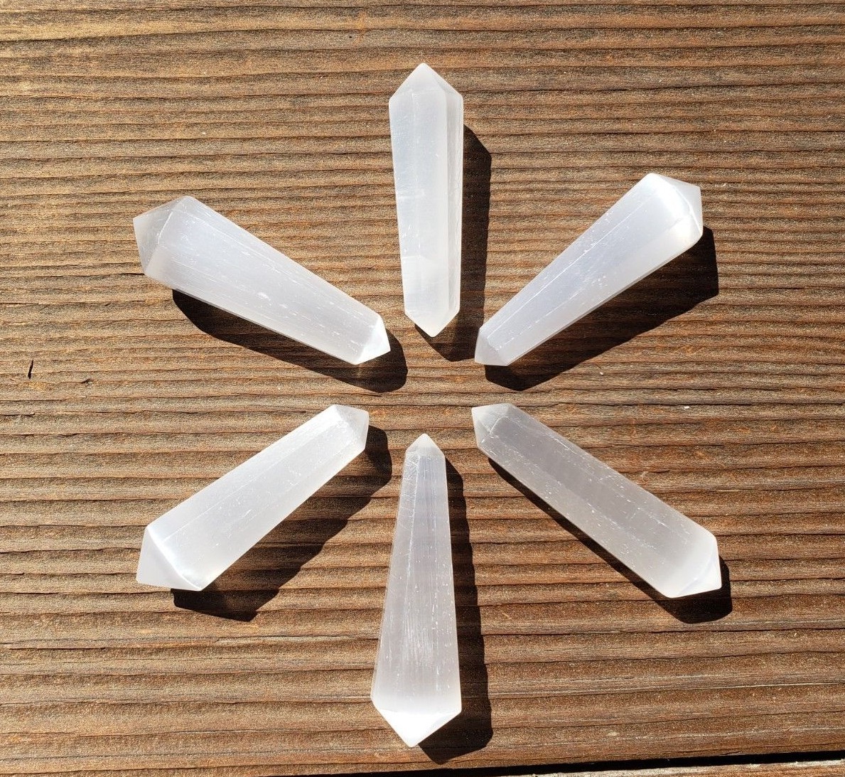 NATURAL SELENITE DOUBLE TERMINATED GEMSTONE CRYSTAL PENCIL POINT (ONE)