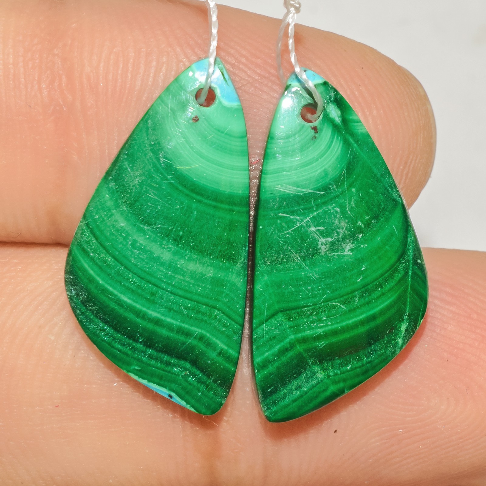 21 Cts Natural Malachite Gemstone Matching Set Front Drill Pair 22x10mm #P1834