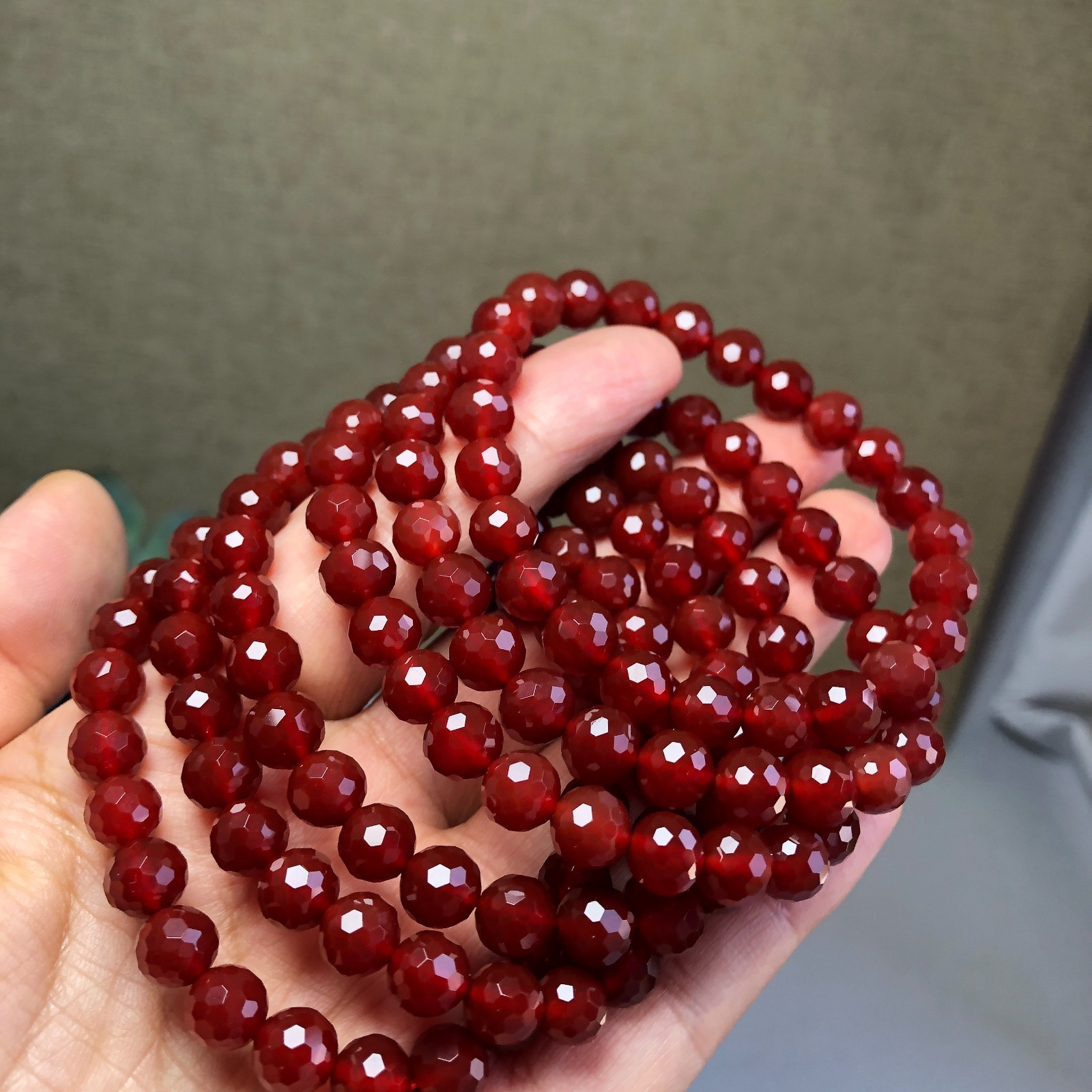 5Pcs Wholesal Natural red agate bracelets Crystal ball sphere facet 8mm