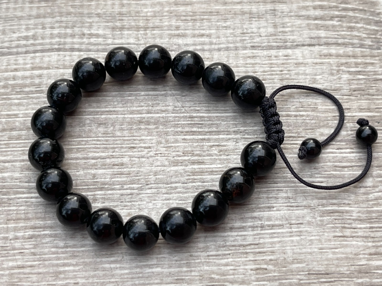 Grade A++Black Tourmaline Crystal Adjustable Bead Bracelet 10mm,Genuine Bracelet