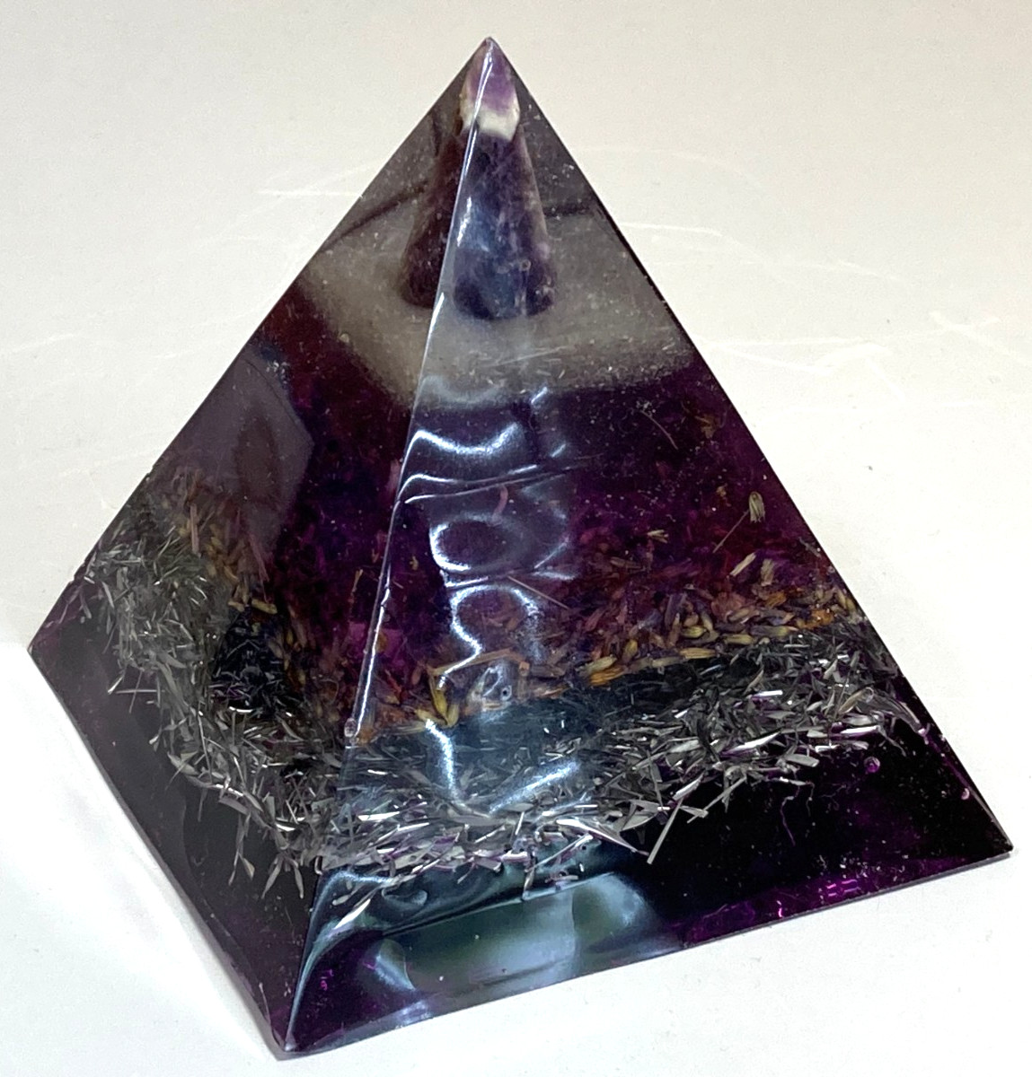 Amethyst Selenite Orgonite Pyramid Purple 4 inch (100mm) 15.7 oz Made in USA